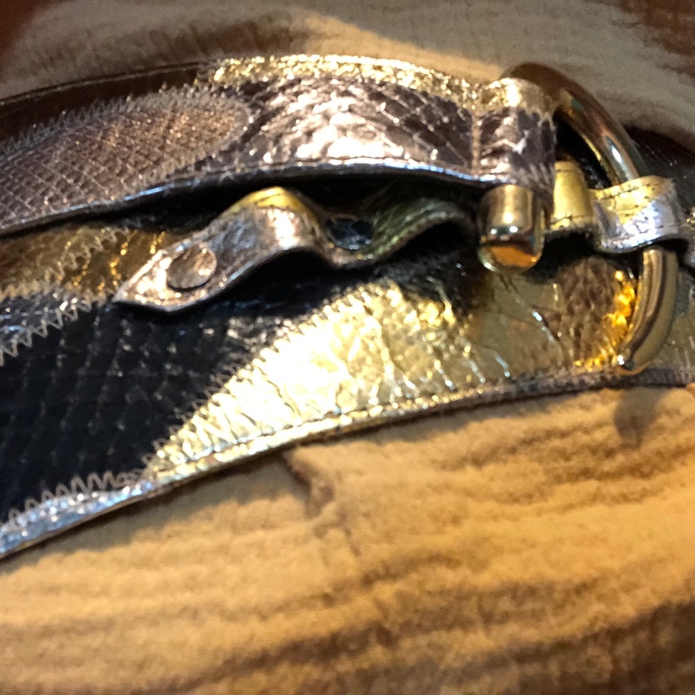 Genuine Snake Skin Metallic Gold Belt - Picture 3 of 9